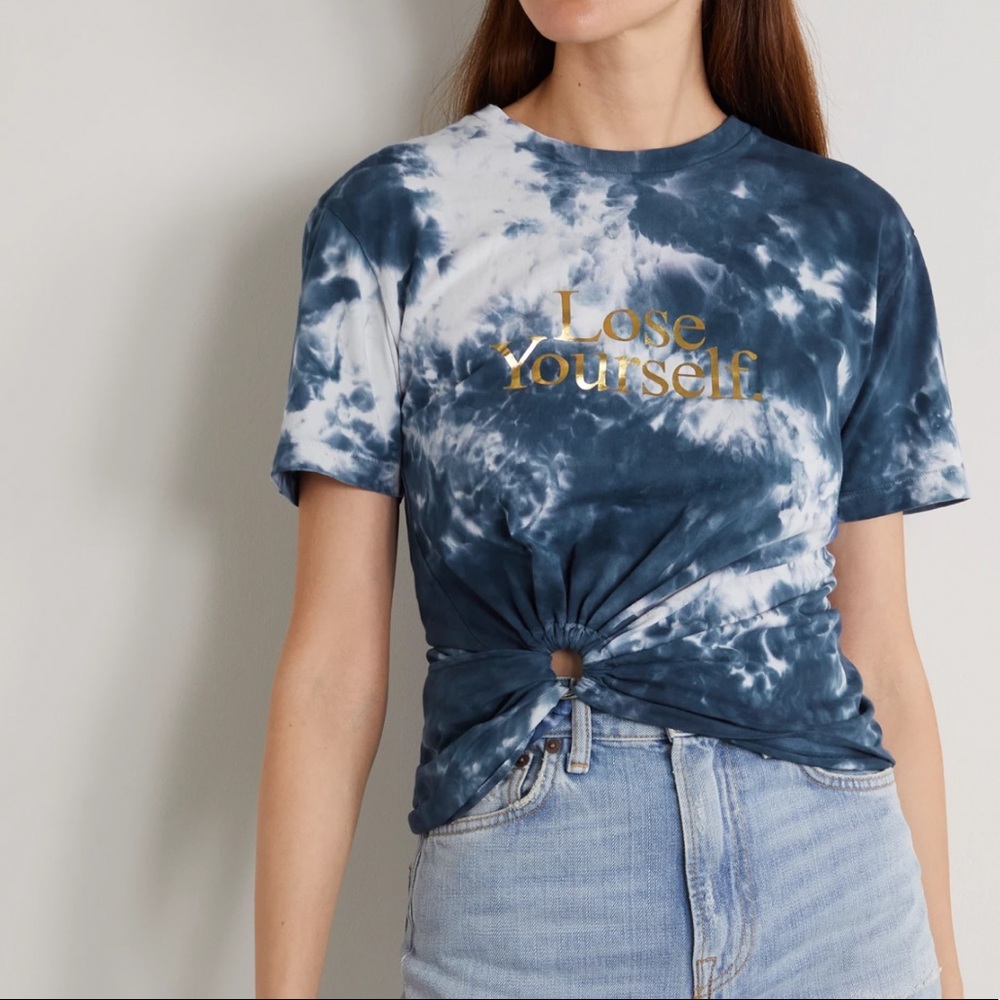 Paco Rabanne knotted blue tie dyed lose yourself cotton jersey t shirt